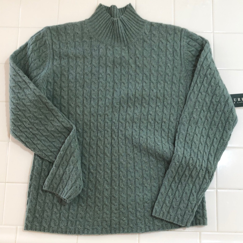 Ralph Lauren Green Cowl Neck Sweater with Cable Knit